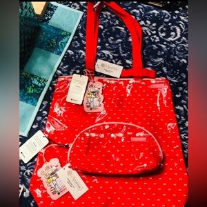 Hello Kitty X LeSportsac Bow Magazine Tote Perf.Bag and Dome Cosmetic Bag NWT